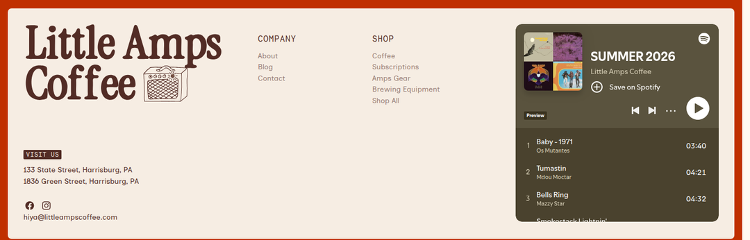 Footer section from Little Amps Coffee