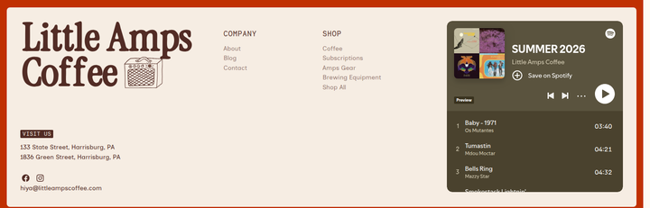 Footer section from Little Amps Coffee