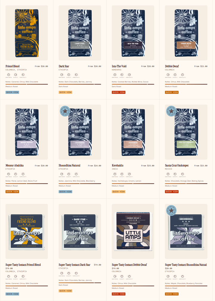 All Coffee section from Little Amps Coffee