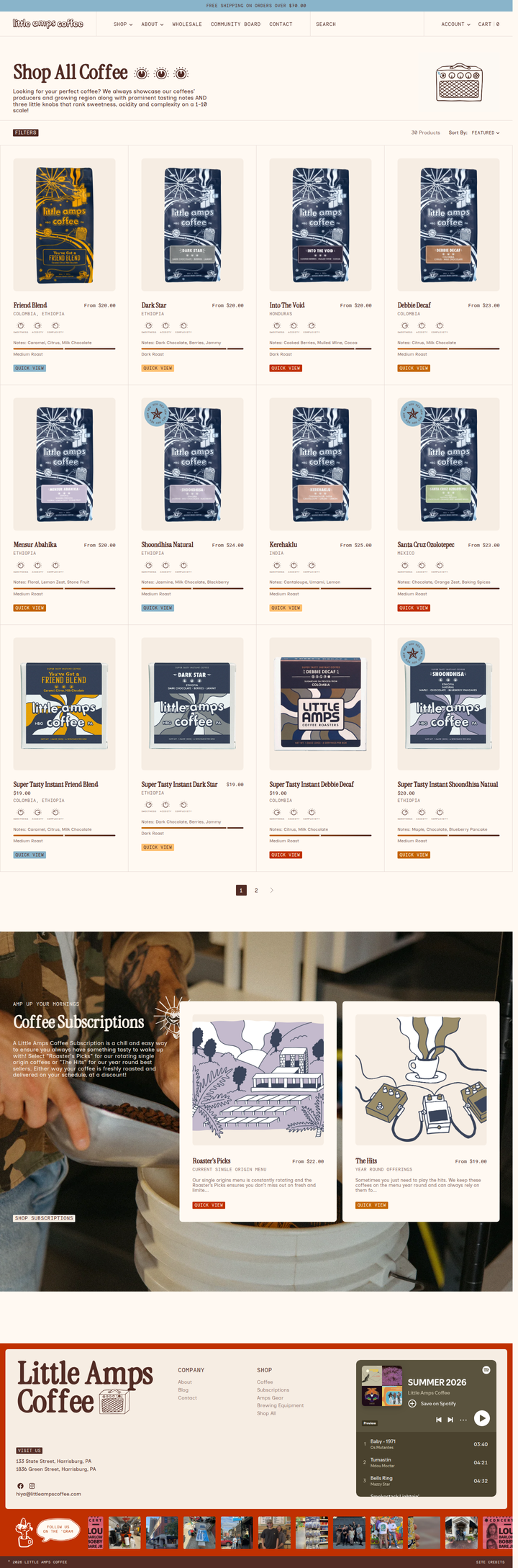Shop All Coffee page from Little Amps Coffee