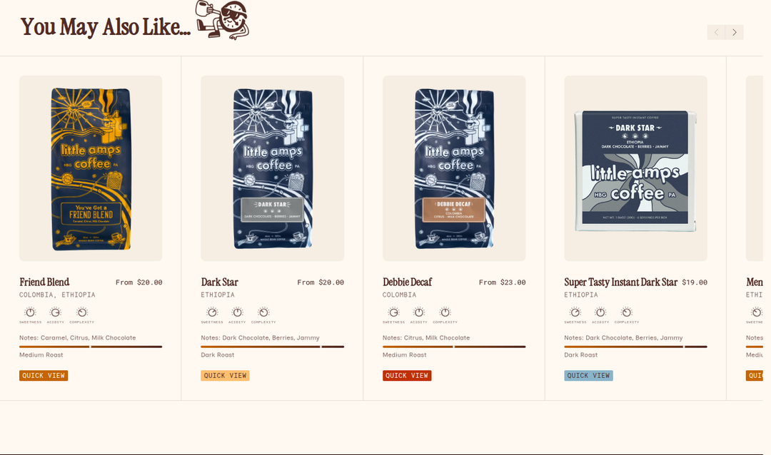 You May Also Like section from Little Amps Coffee