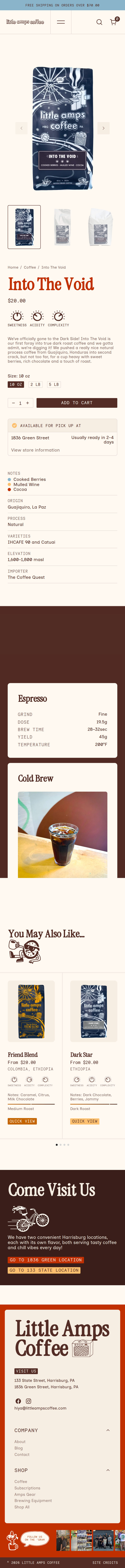 Into The Void page of Little Amps Coffee, on a phone