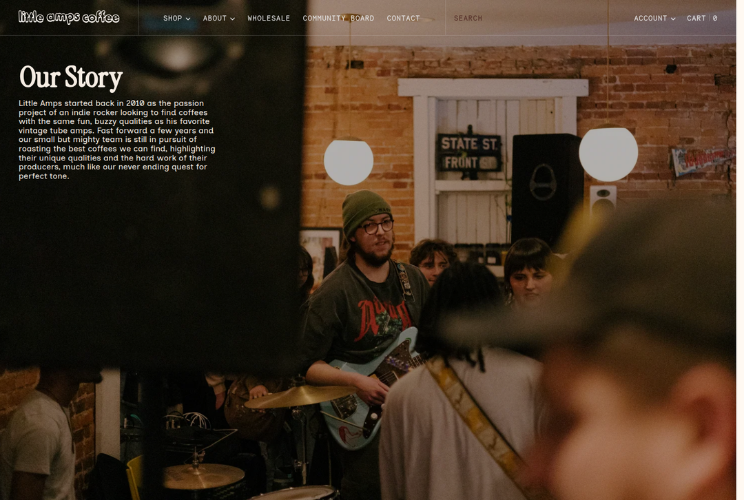 Our Story section from Little Amps Coffee