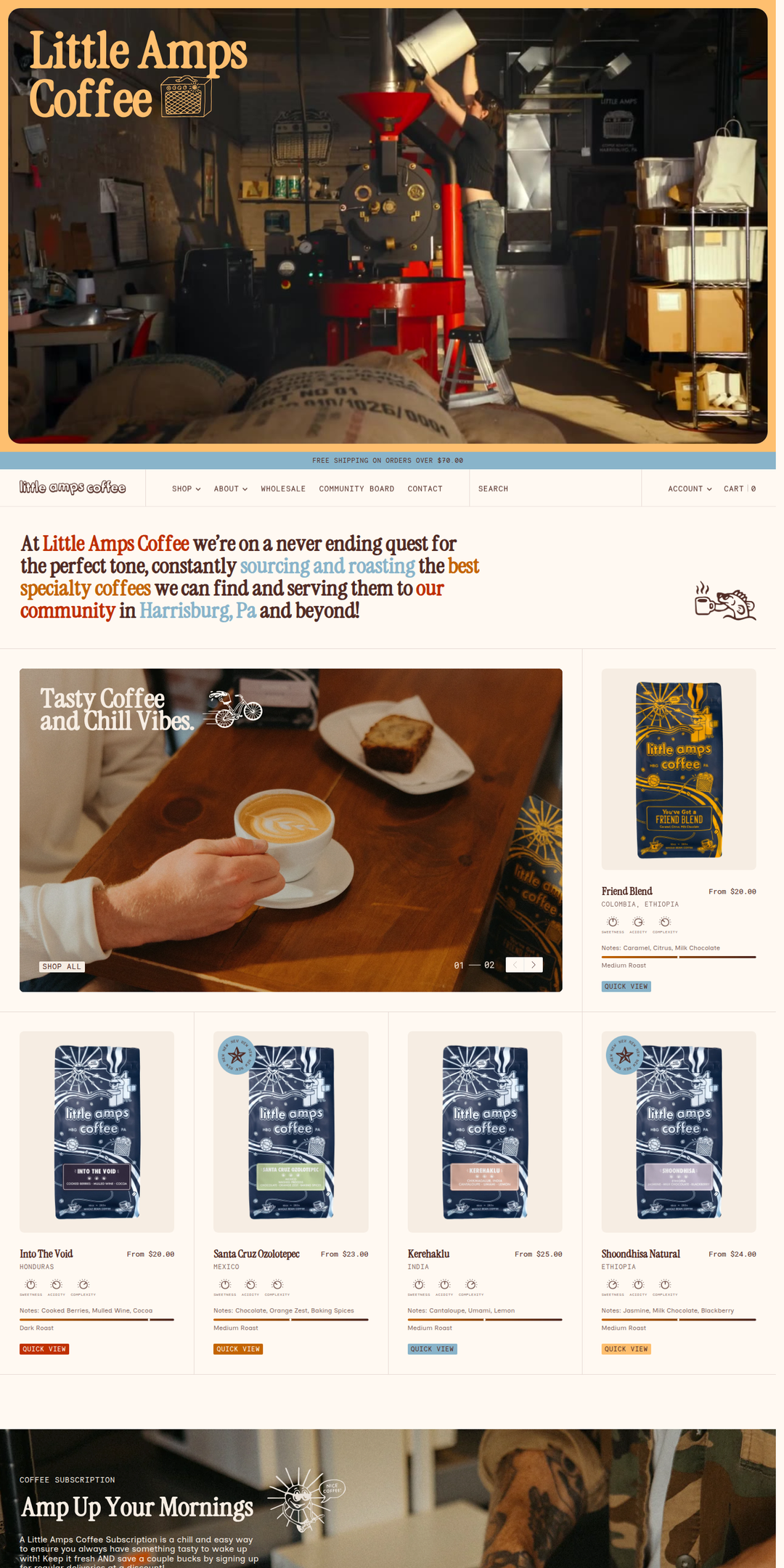 Home page of the Little Amps Coffee website