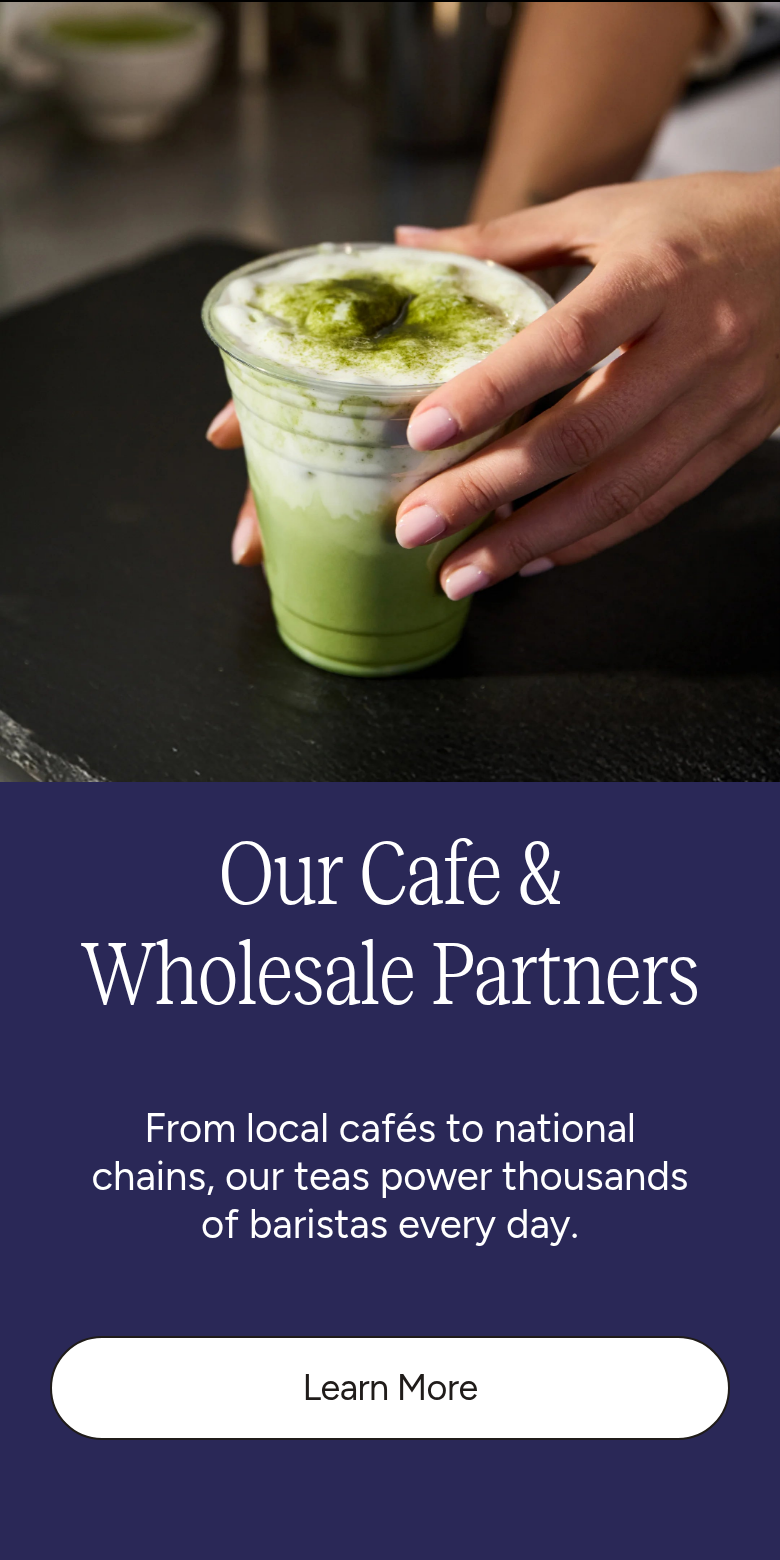 Our Cafe & Wholesale Partners section from Two Leaves and a Bud, on a phone