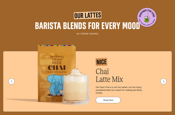 Barista Blends for Every Mood section from Two Leaves and a Bud