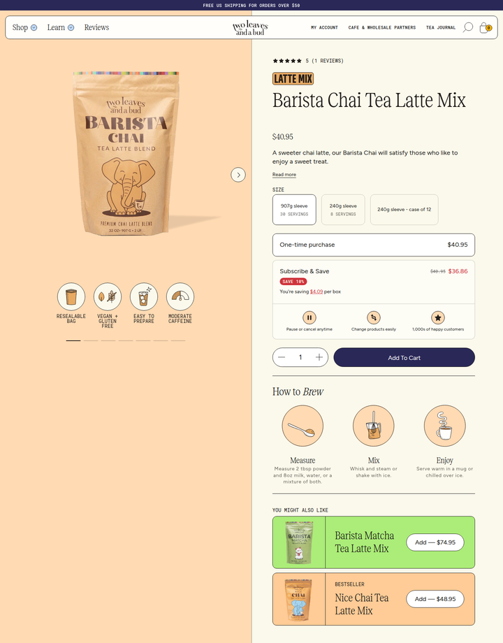 Barista Chai Tea Latte Mix section from Two Leaves and a Bud