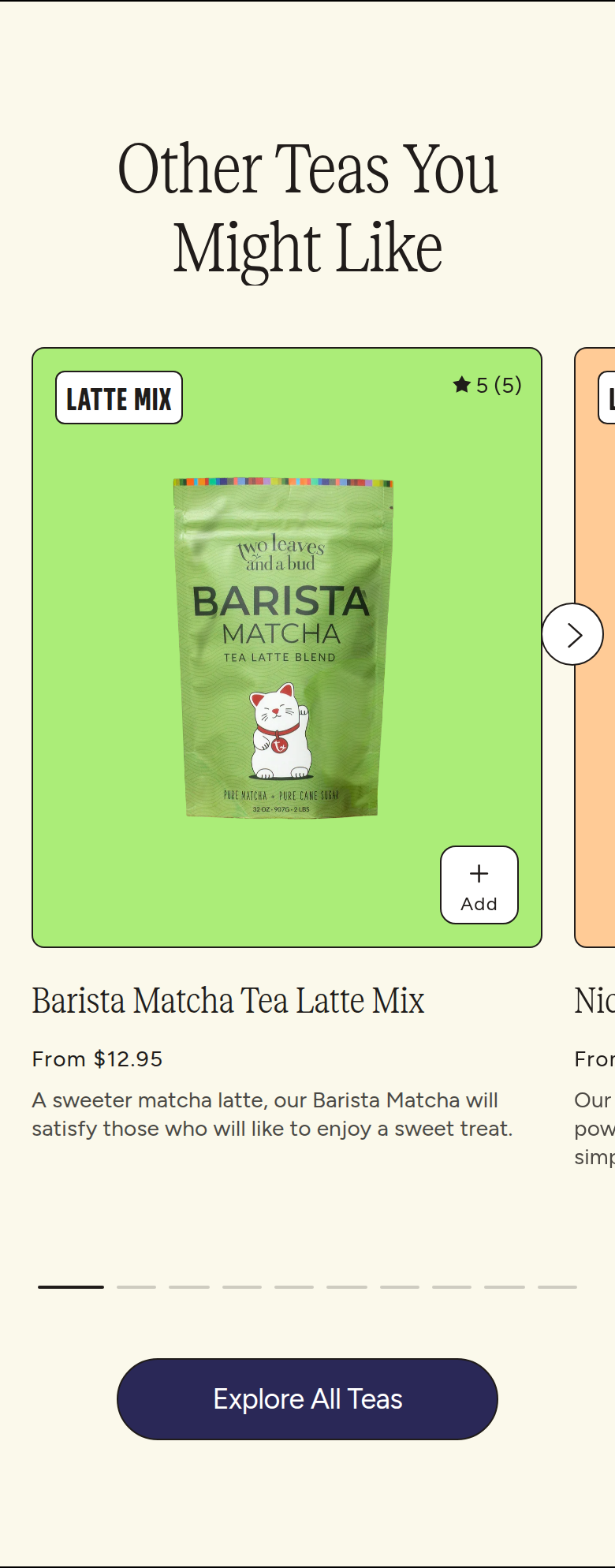 Other Teas You Might Like section from Two Leaves and a Bud, on a phone