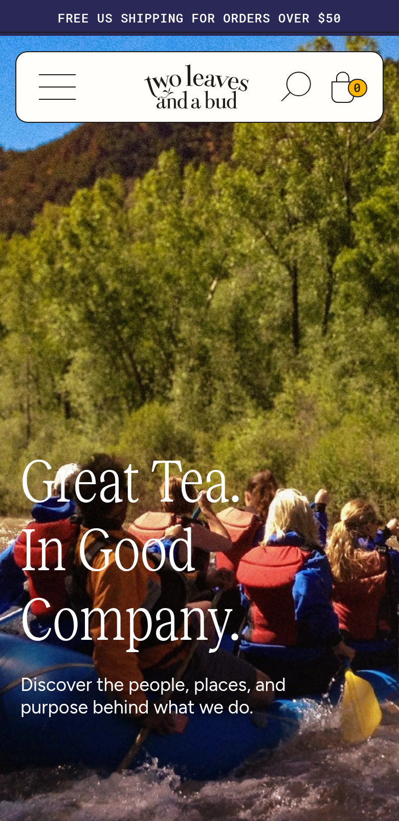 Great Tea. In Good Company. section from Two Leaves and a Bud, on a phone