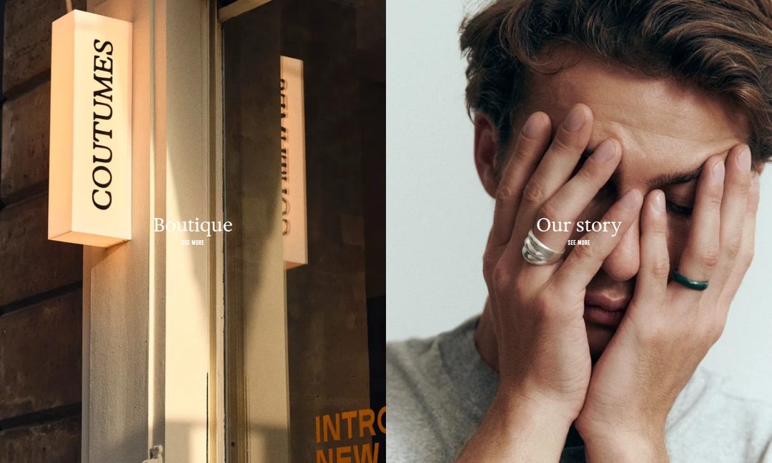 Boutique and Our Story section from Coutumes