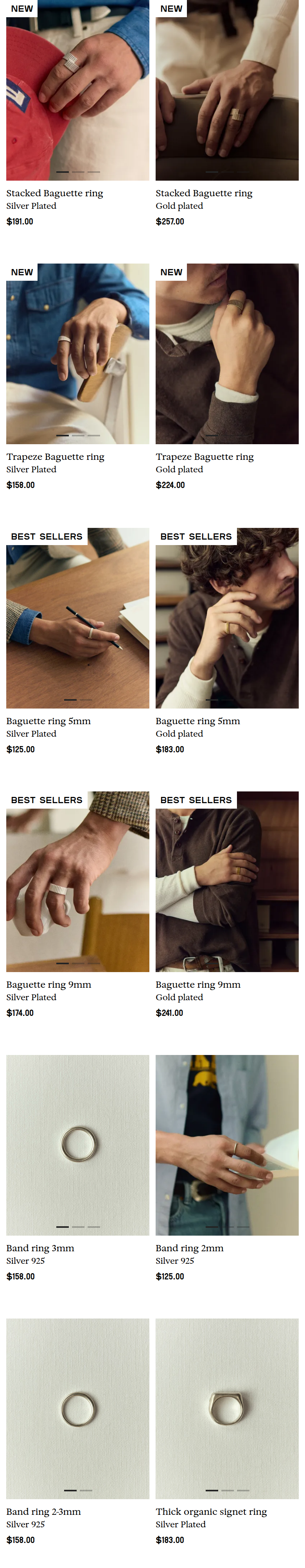 All Rings section from Coutumes, on a phone