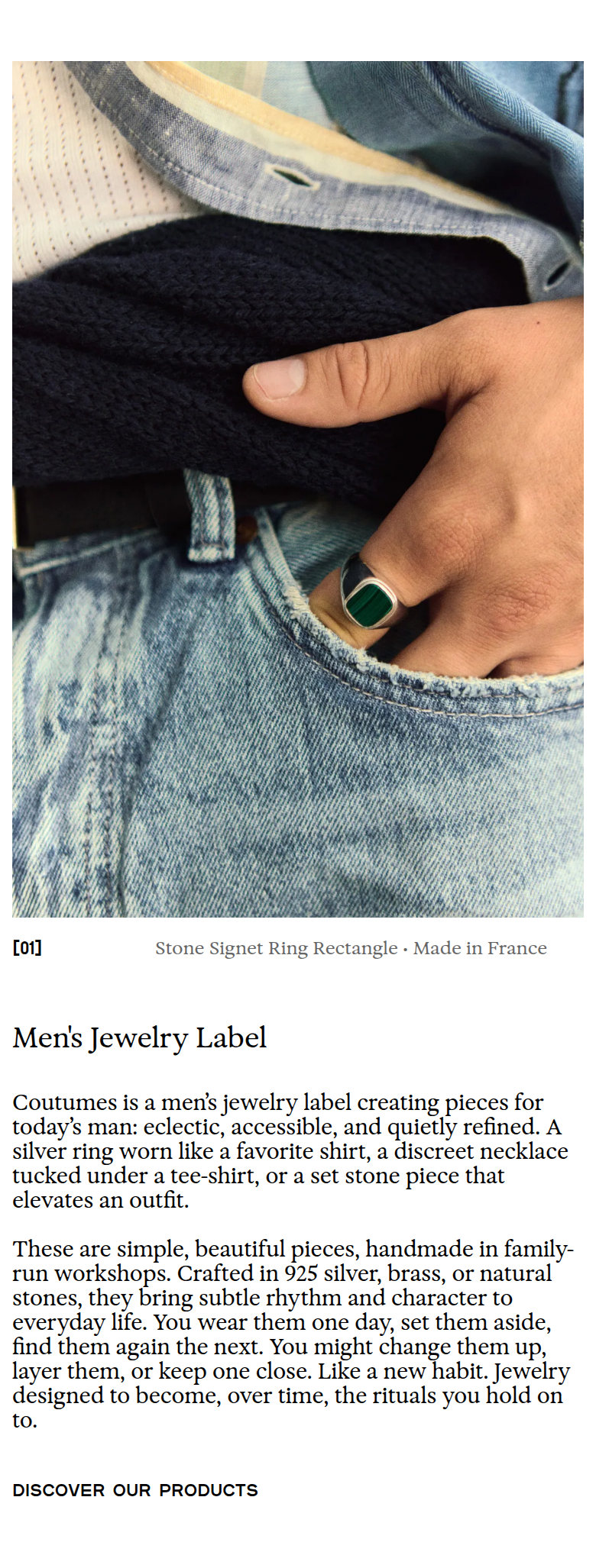 Men's Jewelry Label section from Coutumes, on a phone