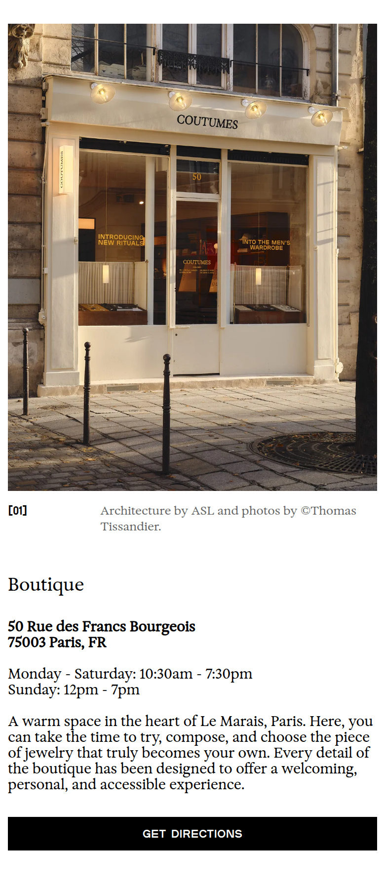 Boutique section from Coutumes, on a phone
