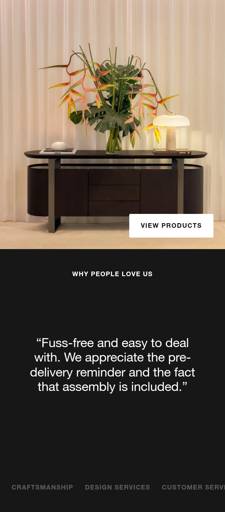 Why People Love Us section from CANCAN Furnishings, on a phone