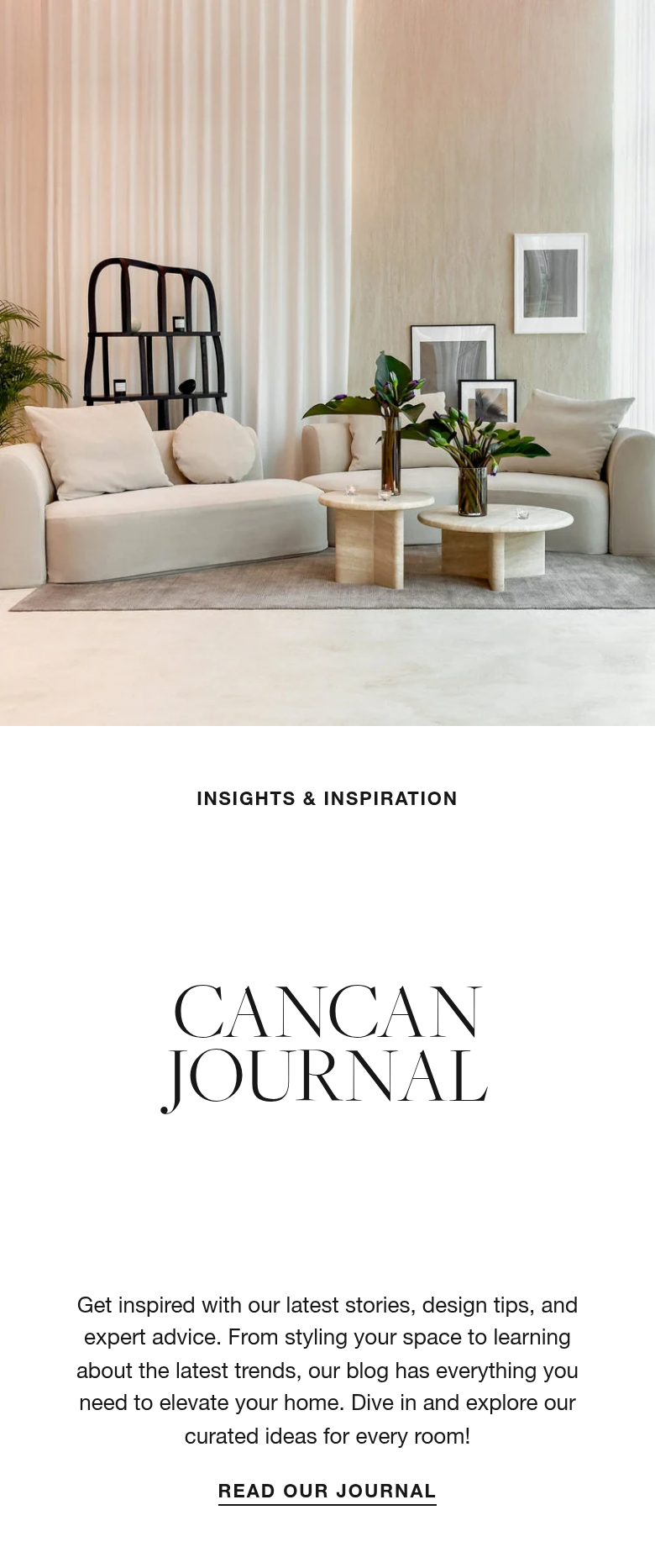 CANCAN Journal section from CANCAN Furnishings, on a phone