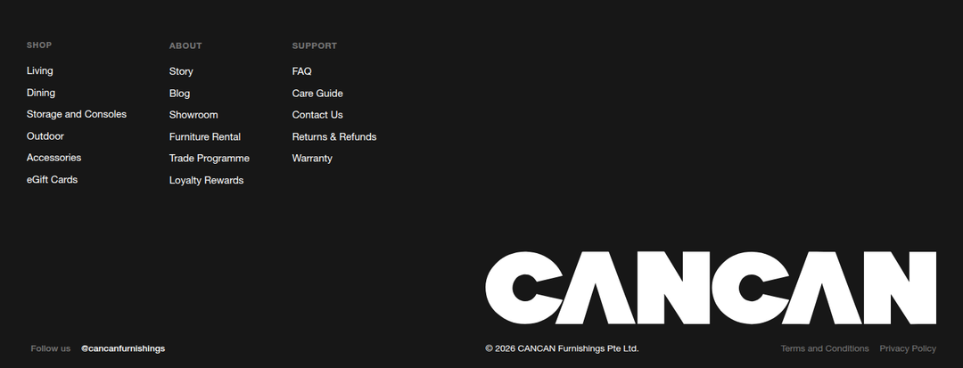 Footer section from CANCAN Furnishings