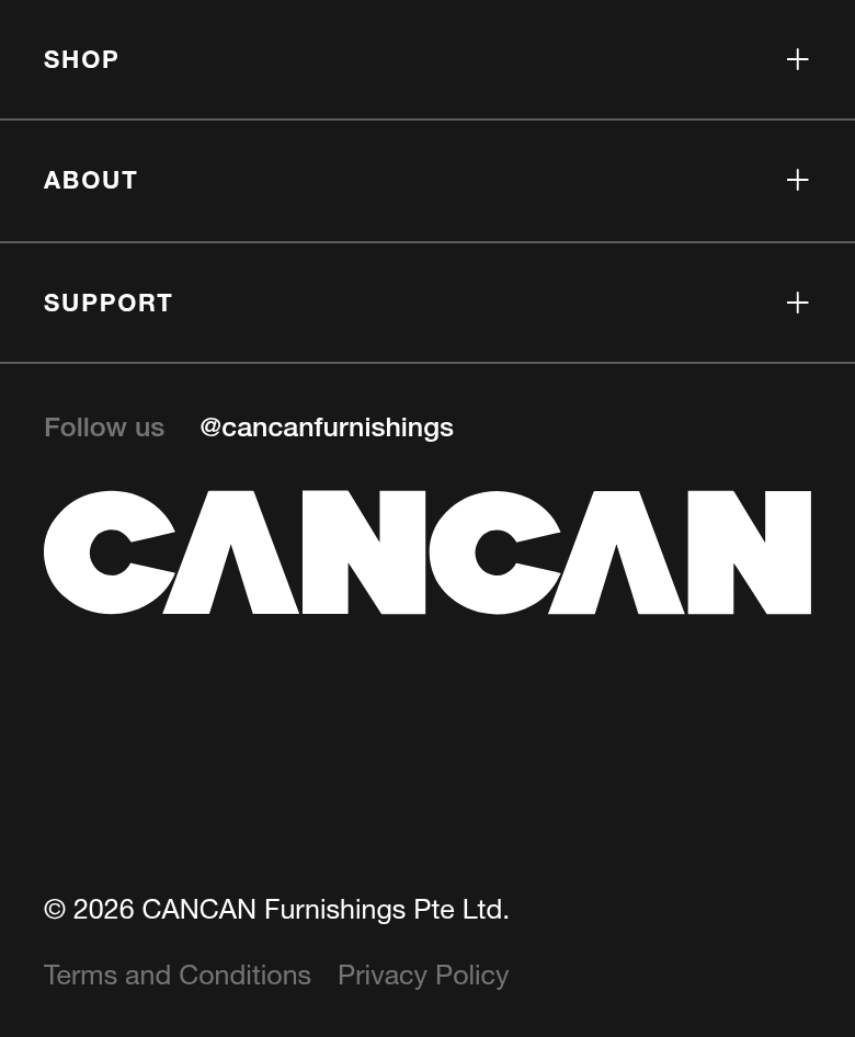 Footer section from CANCAN Furnishings, on a phone