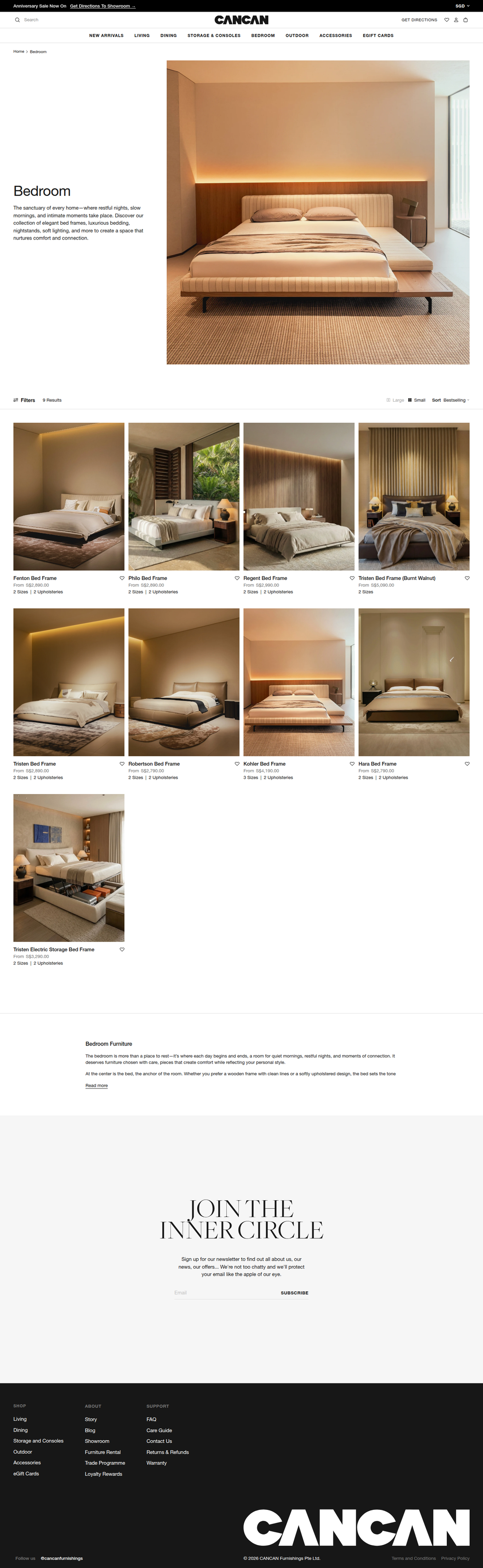 Bedroom page of CANCAN Furnishings
