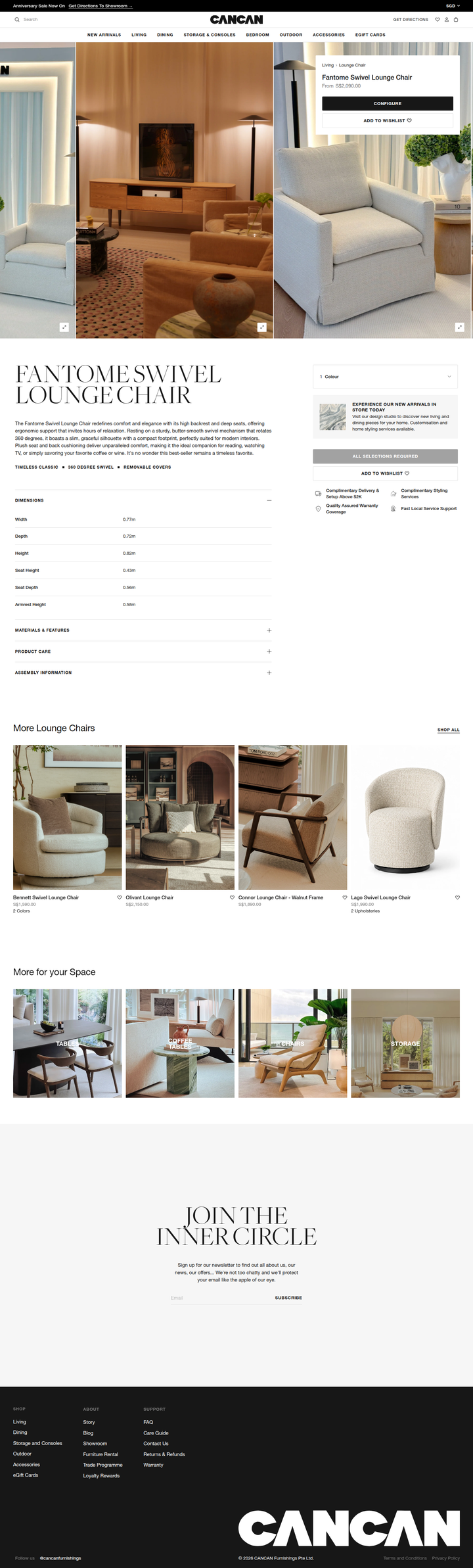 Fantome Swivel Lounge Chair page from CANCAN Furnishings