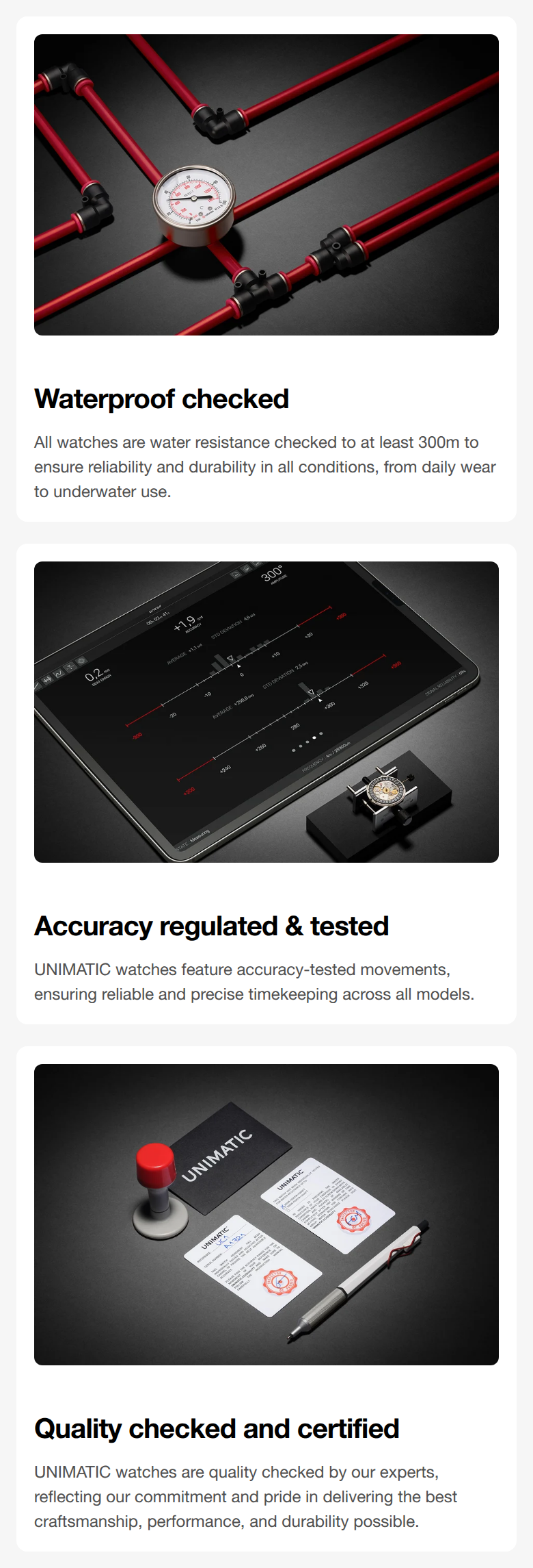 Quality Checks section from Unimatic, on a phone