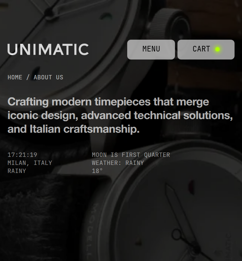 Crafting Modern Timepieces section from Unimatic, on a phone