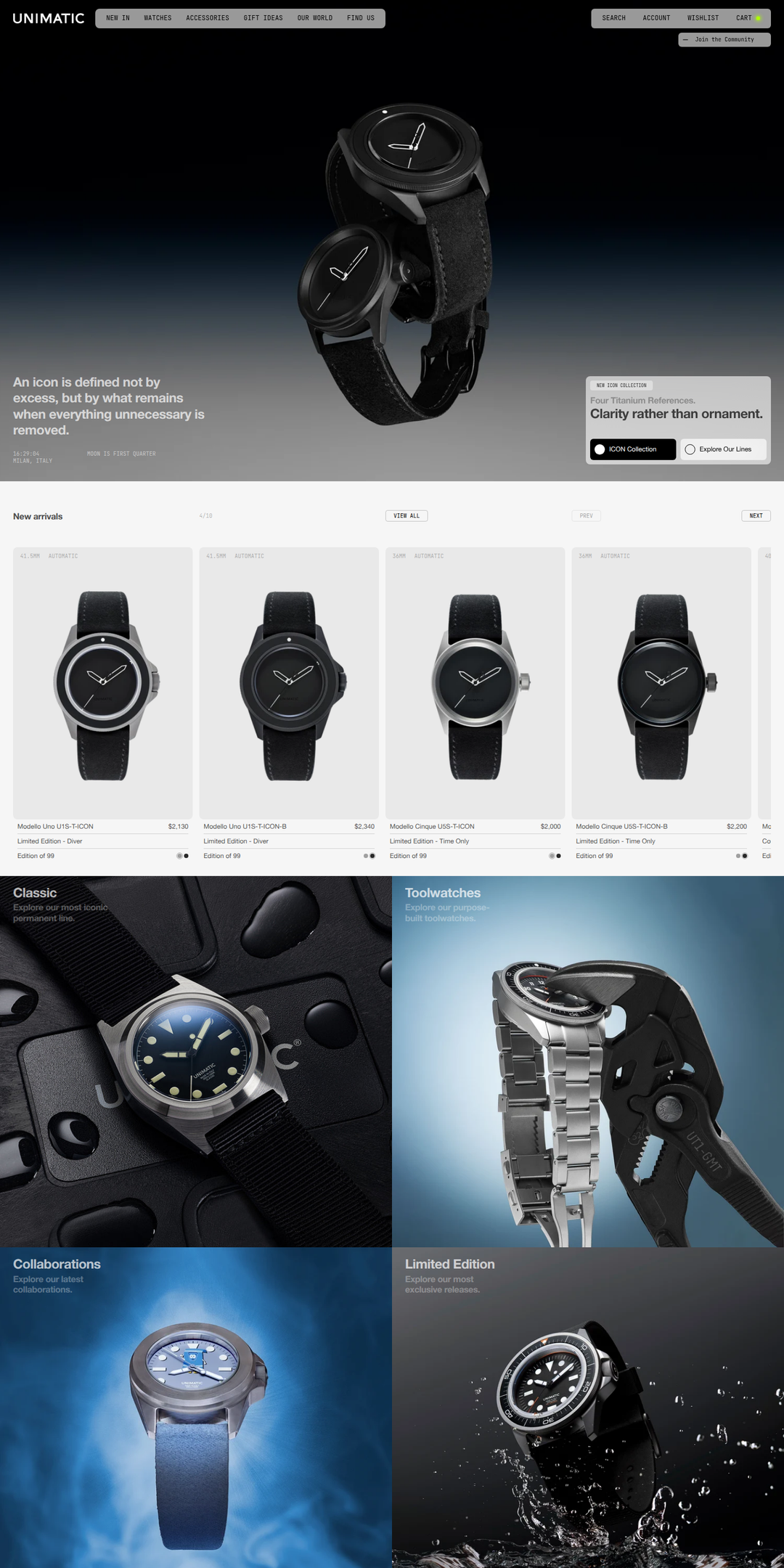 Home page of the Unimatic website