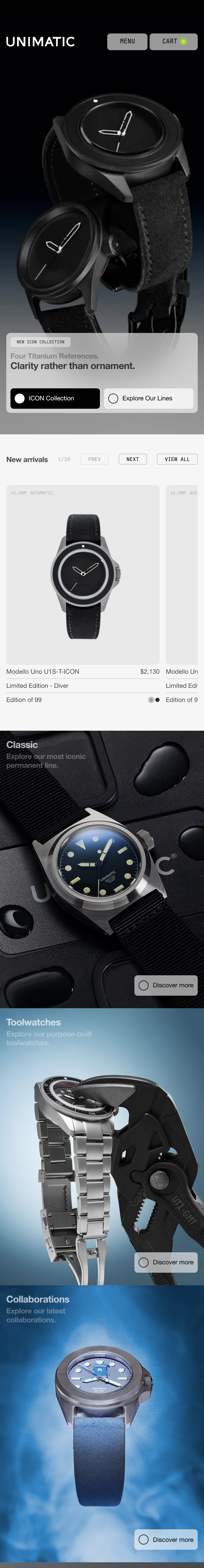 Home page of the Unimatic website, on a phone