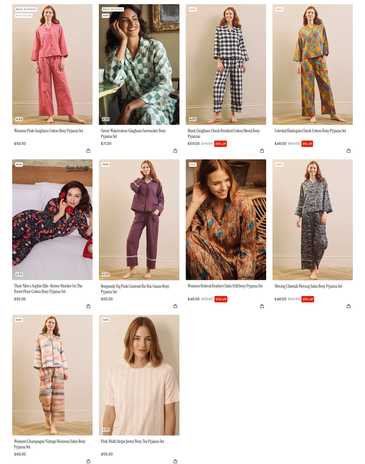 Boxy Pyjama Sets section from Their Nibs
