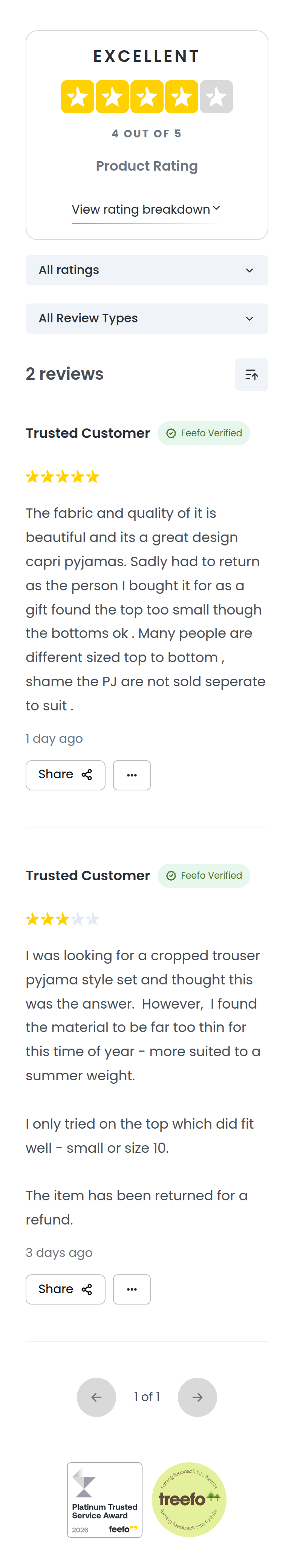Customer Reviews section from Their Nibs, on a phone