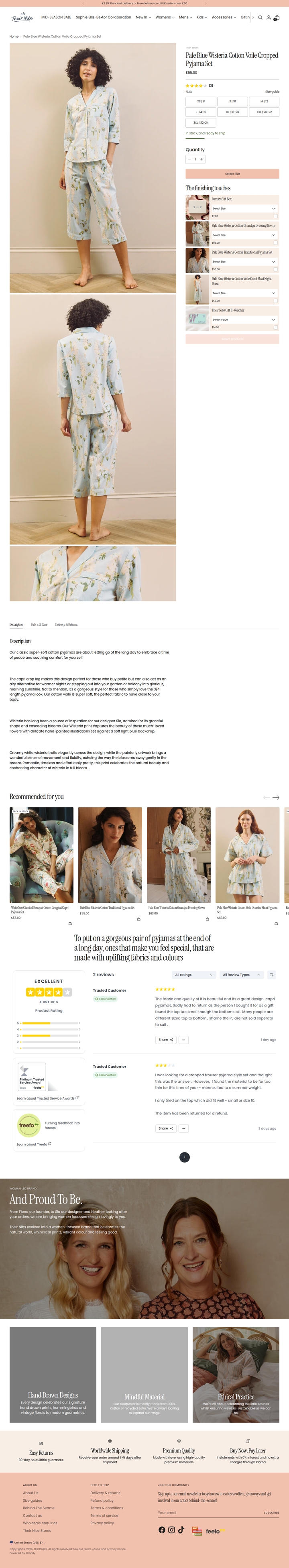 Pale Blue Wisteria Cropped Pyjama Set page from Their Nibs