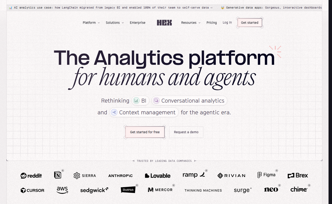 The Analytics Platform for Humans and Agents section from Hex