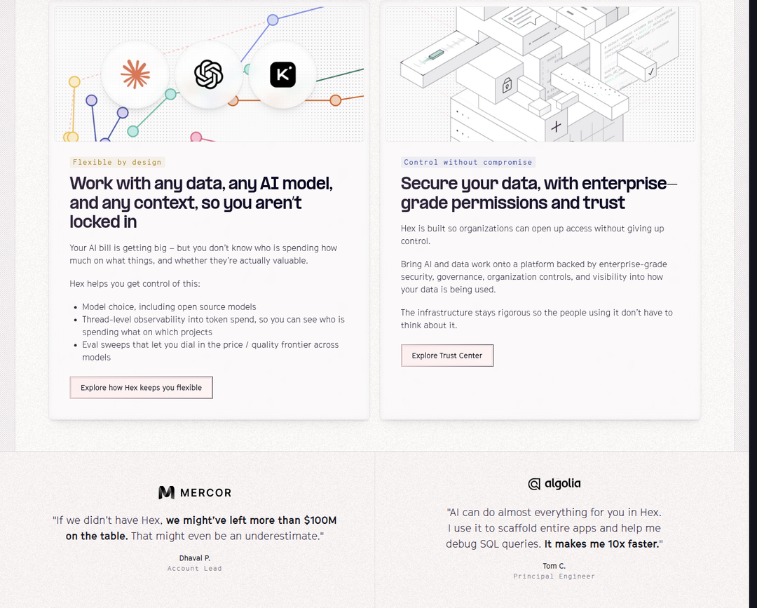 Work With Any Data, Secure Your Data section from Hex