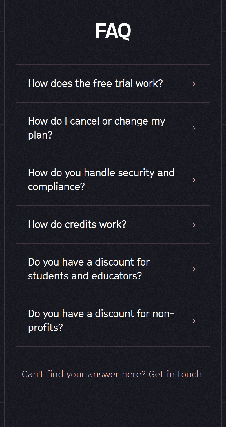 FAQ section from Hex, on a phone