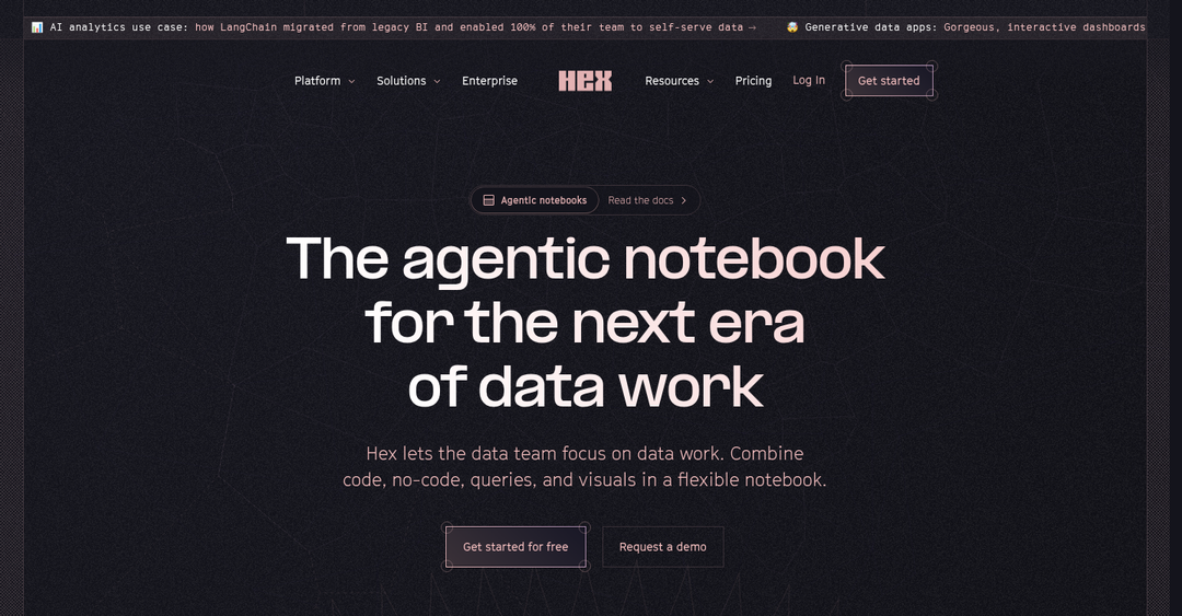The Agentic Notebook for the Next Era of Data Work section from Hex