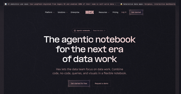 The Agentic Notebook for the Next Era of Data Work section from Hex