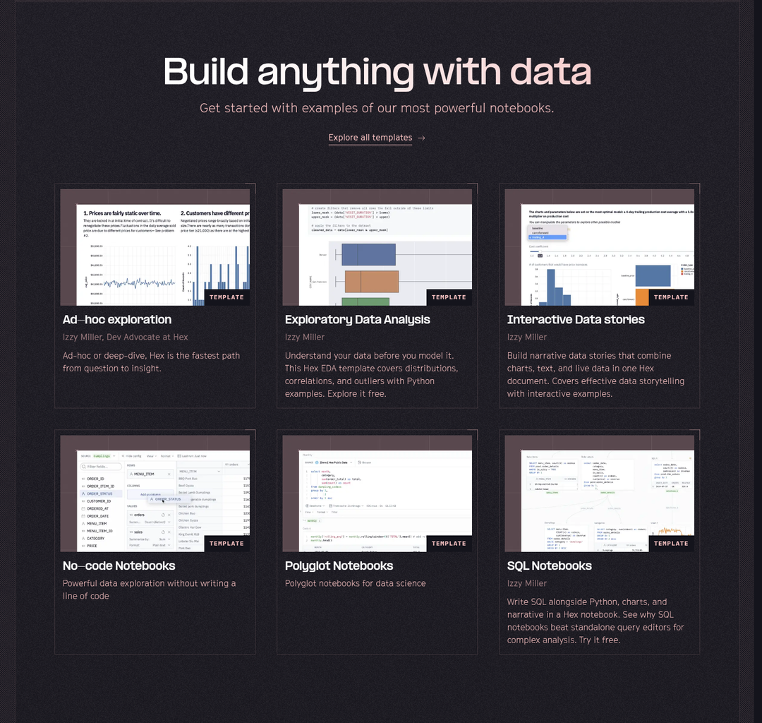 Build Anything With Data section from Hex