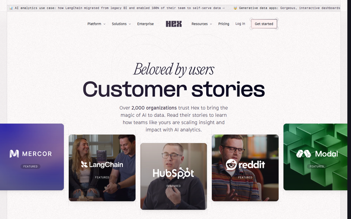 Customer Stories section from Hex