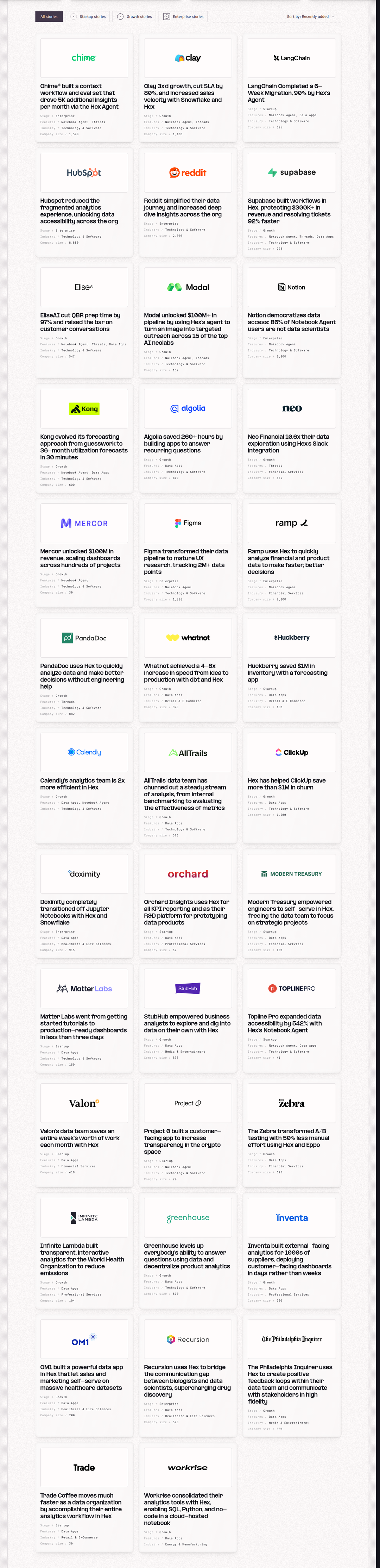 All Stories section from Hex