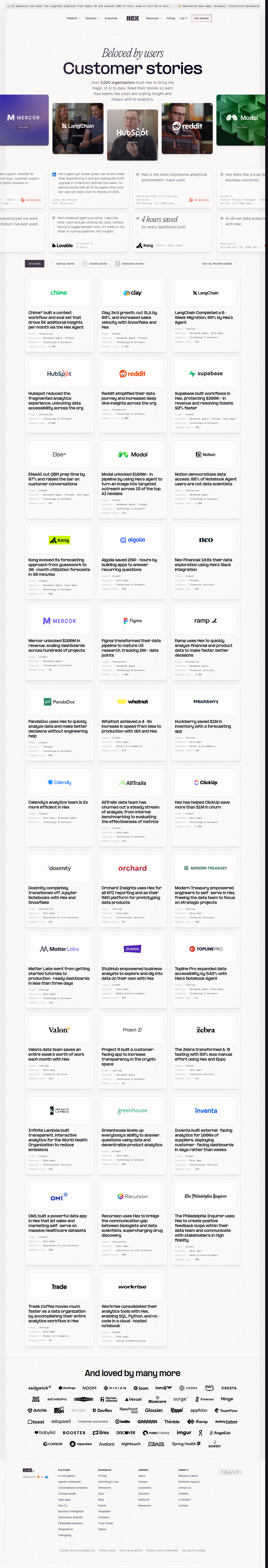 Customer Stories page of Hex