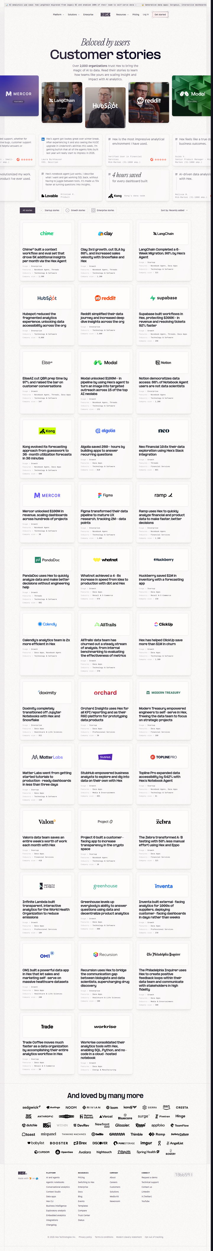 Customer Stories page from Hex