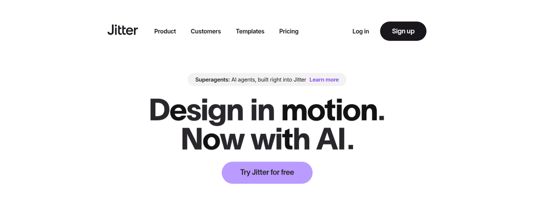 Design in Motion. Now With AI. section from Jitter