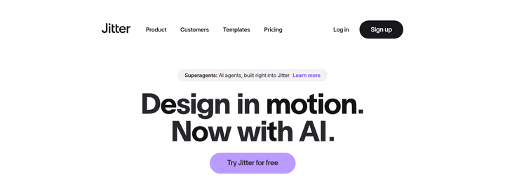Design in Motion. Now With AI. section from Jitter