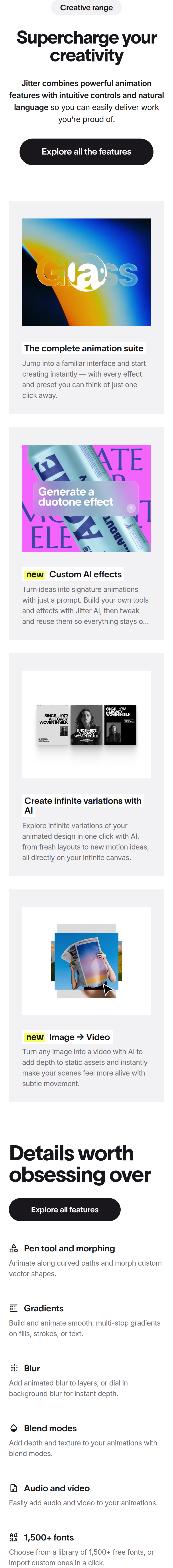Supercharge Your Creativity section from Jitter, on a phone