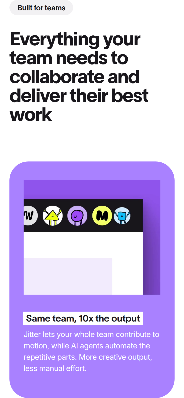 Everything Your Team Needs to Collaborate section from Jitter, on a phone