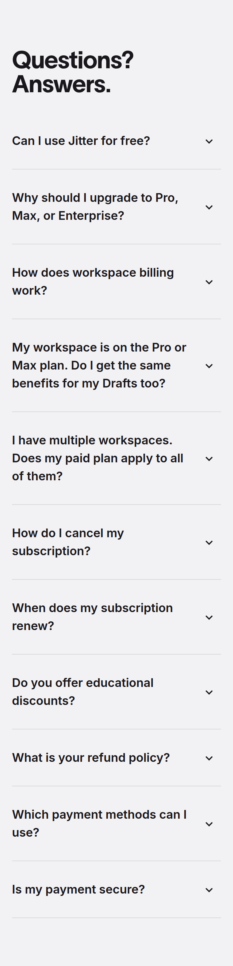 Questions? Answers. section from Jitter, on a phone