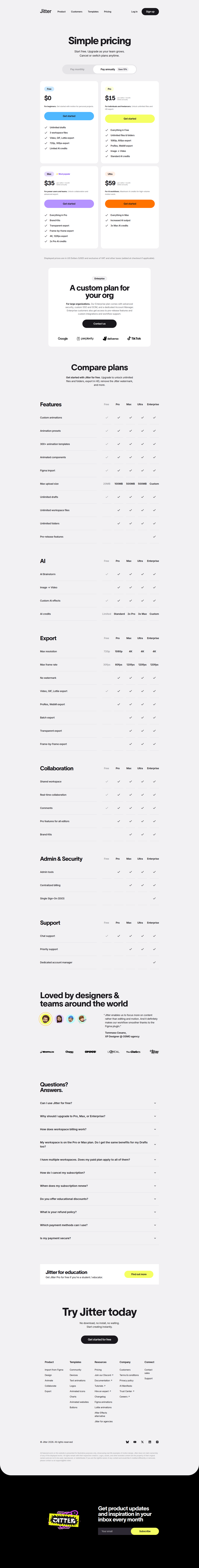 Pricing page of Jitter