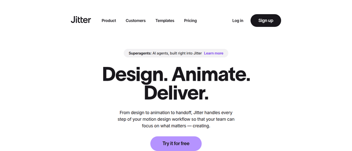 Design. Animate. Deliver. section from Jitter