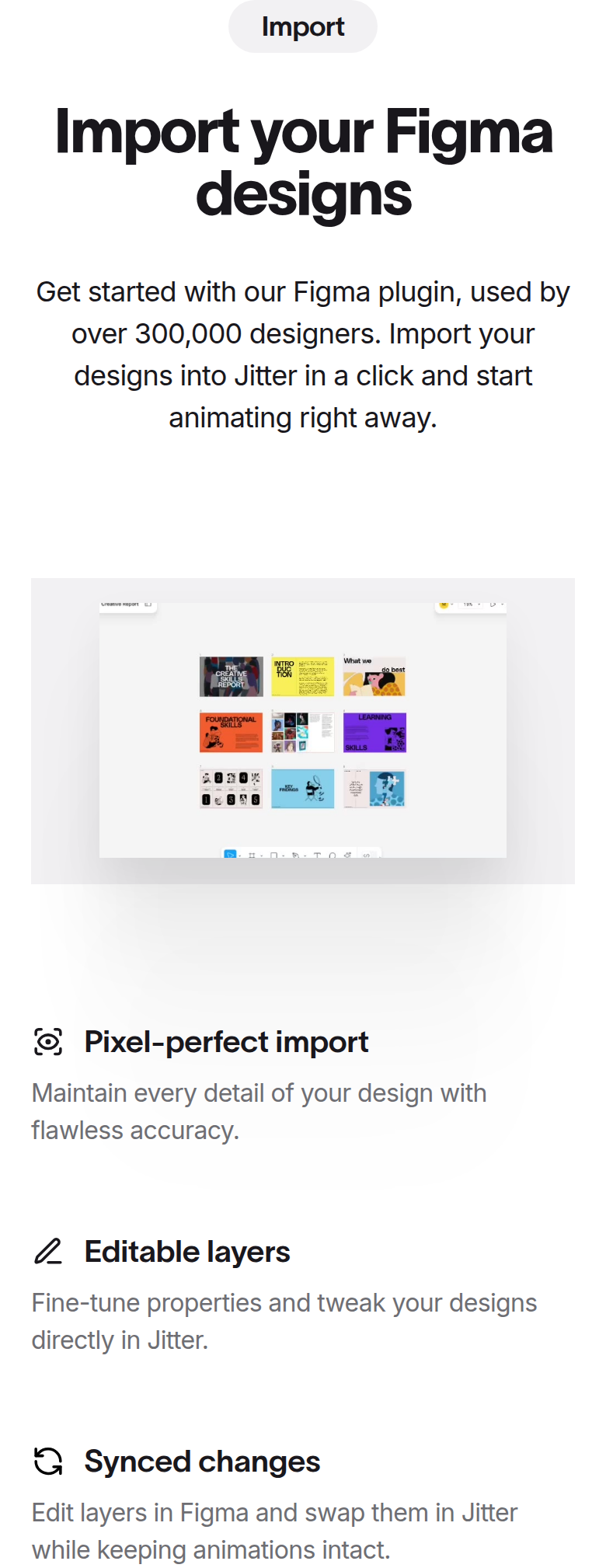 Import Your Figma Designs section from Jitter, on a phone