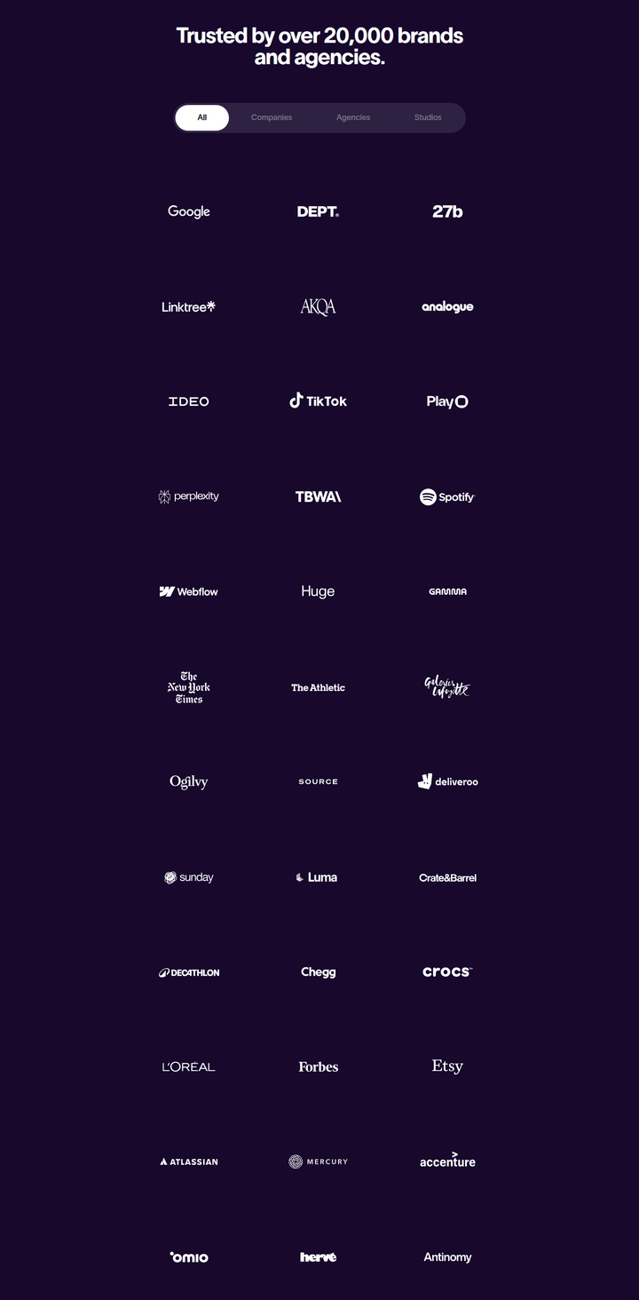 Trusted by Over 20,000 Brands and Agencies section from Jitter