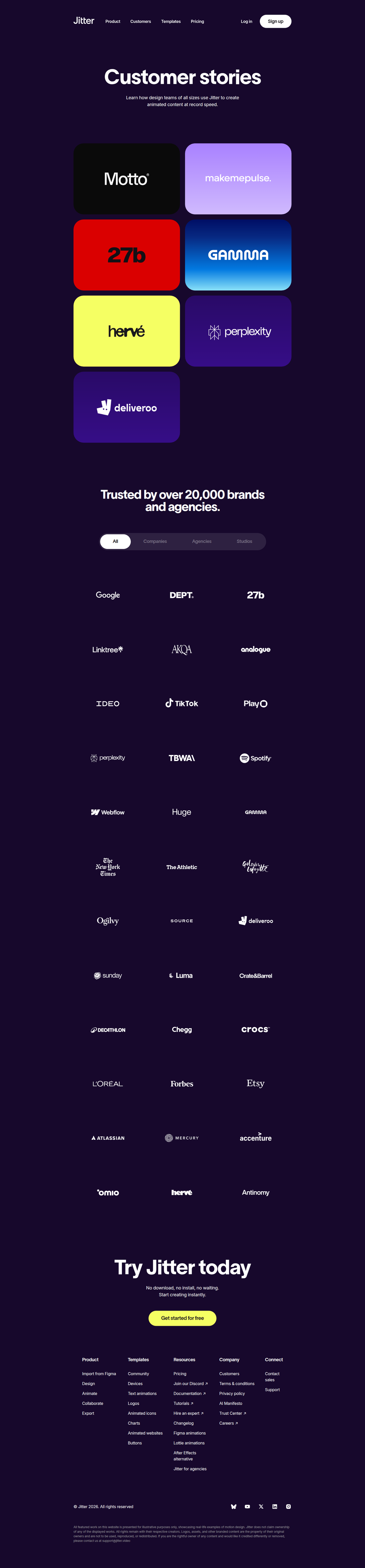 Customer Stories page of Jitter